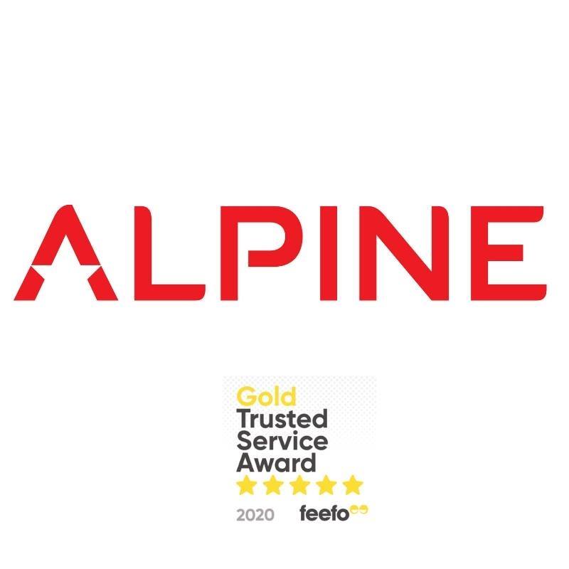 Alpine Coaches logo with their 2020 five star Feefo accreditation
